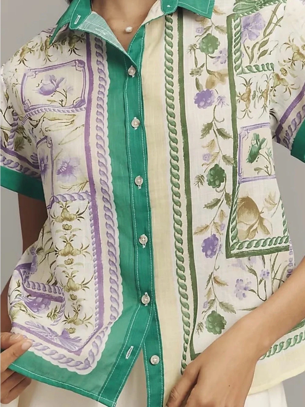 Maeve Anthropologie Surf Shirt NWT L Green Floral - Picture 4 of 9